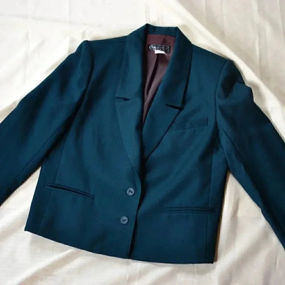Vtg Garey Petites  Teal Wool Blazer - Picture 3 of 10